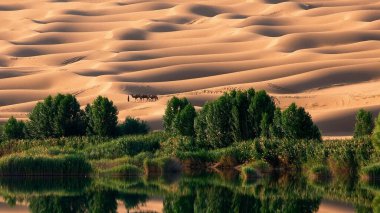 Umm al-Ma Gölü - Awbari Kum Denizi 'nde Idyllic vahası, Sahra Çölü, Libya ülkesi