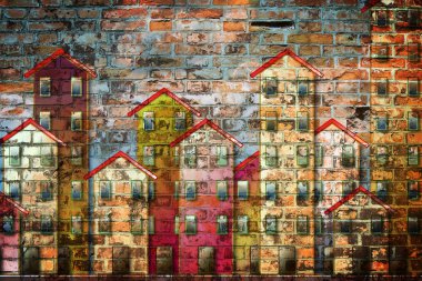 Public housing concept image painted on a old brick wall - I'm t clipart