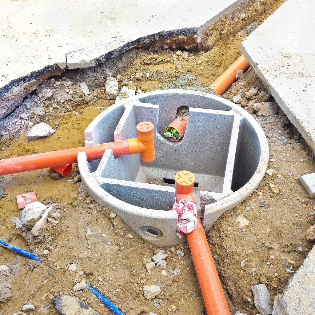 Septic concrete tank during assembly in a italian construction site (Septic tank called Imhoff)