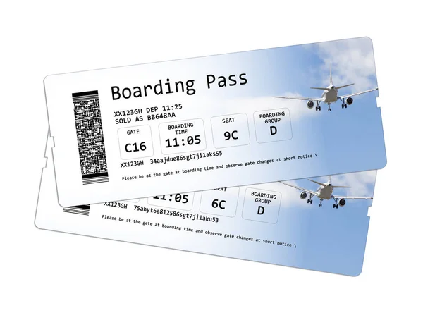 Luchtvaartmaatschappij Boarding Pass Tickets Geïsoleerd Wit — Stockfoto