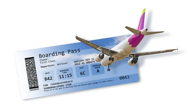 Airline boarding pass tickets isolated on white - Artwork on fuselage is totally invented as well as other content of the image and does not contain under copyright parts. The background images are my property.