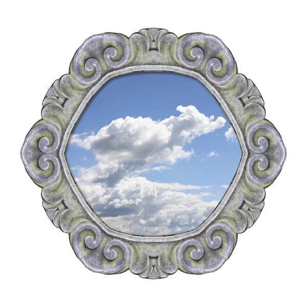 Old Carved Stone Frame Sky Middle White Background Easy Selection — Stock Photo, Image