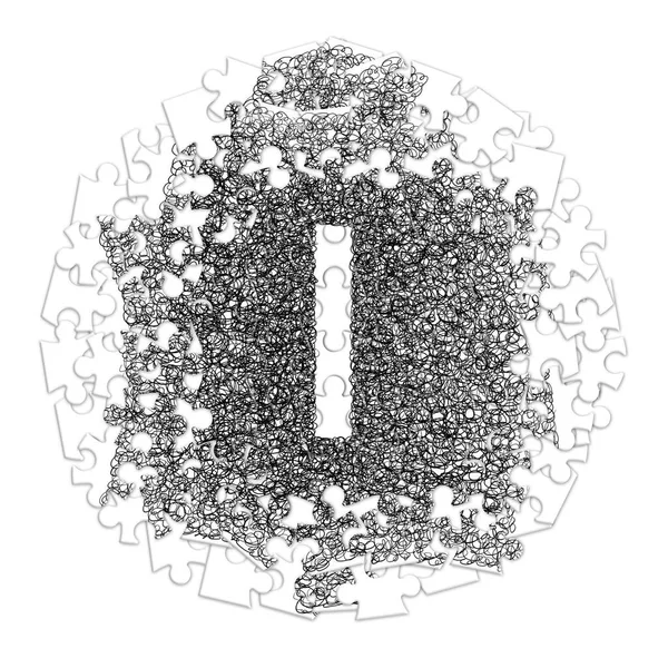 List Ręcznie Rysowane Pomocą Pióra Graficzny Białym Tle Kształcie Puzzli — Zdjęcie stockowe