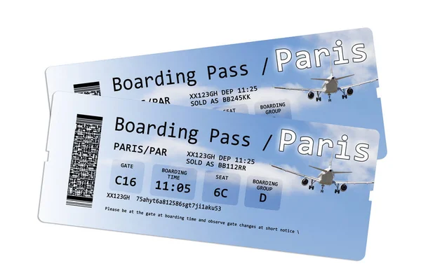 Flygbolaget Boarding Pass Biljetter Till Paris Isolerade Vitt Innehållet Bilden — Stockfoto