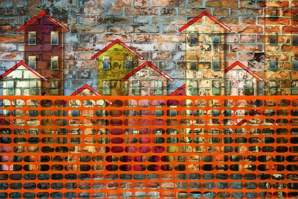 Budynek Aktywność Koncepcja Obraz Budowy Pomarańczowy Siatki Tworzywa Sztucznego Jestem — Zdjęcie stockowe