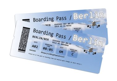 Uçak yatılı geçiş bileti üzerinde beyaz - izole Berlin'e görüntü içeriğini tamamen icat