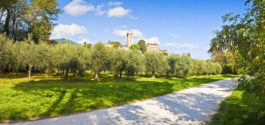 Vicopisano (İtalya - Tuscany - Pisa ünlü ortaçağ kalesinin panoramik fotoğraf)