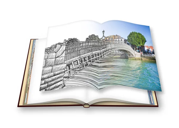 Most Famous Bridge Dublin Called Half Penny Bridge Freehand Sketch — Stock Photo, Image
