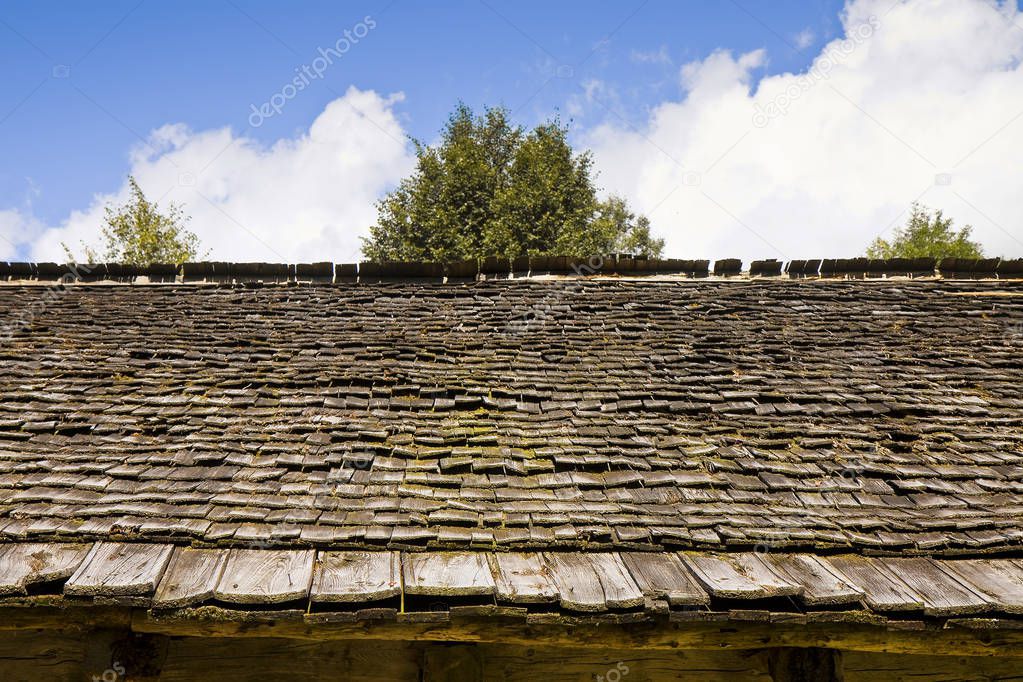 Detail of an old roof with wooden shingle