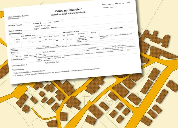 Imaginära Fastighetsgränser Karta Territoriet Med Byggnader Och Vägar — Stockfoto