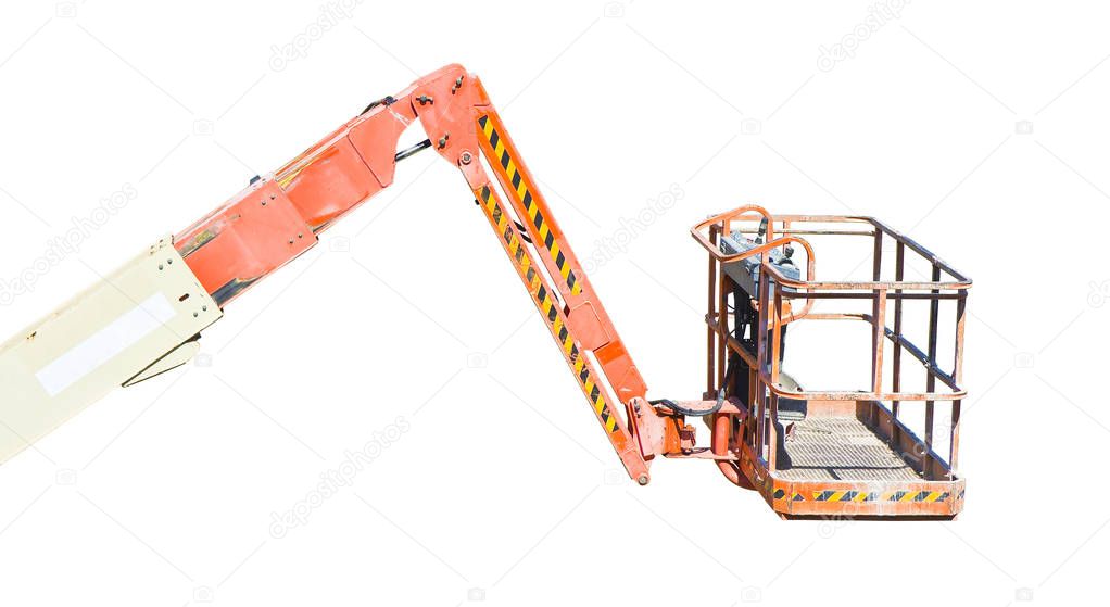 Aerial platform for repairing works on white background for easy selection