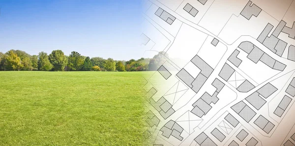 Planerar Stad Konceptet Bild Med Hand Rita Imaginär Fastighetsgränser Karta — Stockfoto