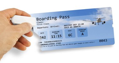 İnsan eli görüntü tamamen icat ve altında telif hakkı parçalar içermeyen bir uçak bileti - uçuş iptal edilen kavram görüntü - siler