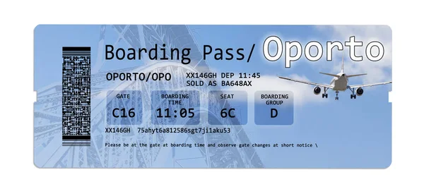 Flygbolaget boardingkort biljetter till ”Oporto” isolerad på vit. — Stockfoto