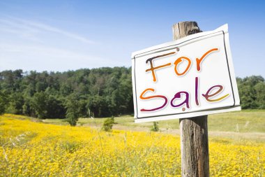 For sale sign indicating in the countryside - concept image clipart