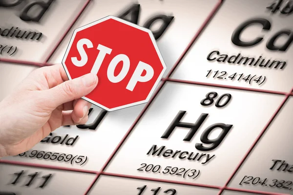 Stop heavy metals - Concept image with hand holding a stop sign — Stock Photo, Image