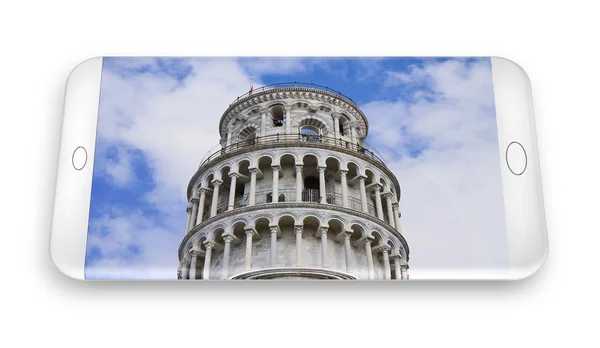 3D render of a smartphone with the famous Leaning Tower (Italy - — Stock Photo, Image