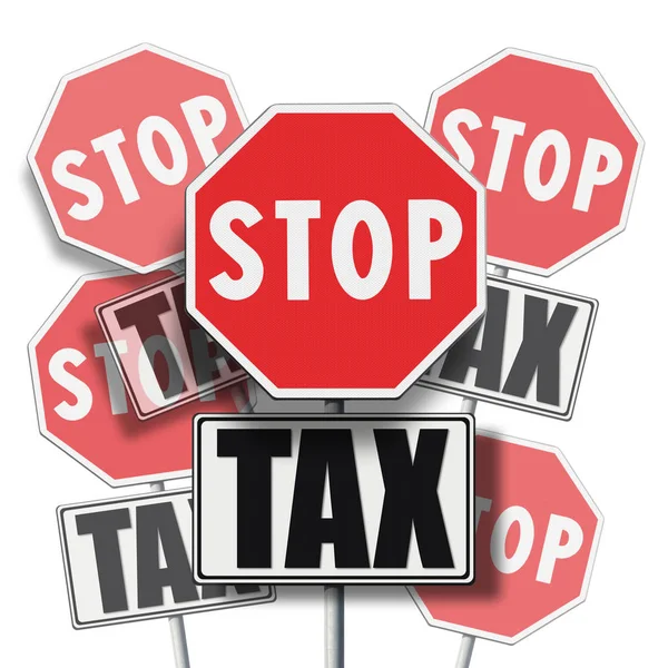 Stoppen met belasting geschreven op vele borden - concept afbeelding — Stockfoto