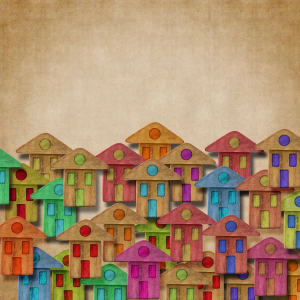 Grupa kolorowych drewnianych domów-Zbuduj nowy obraz koncepcyjny miasta — Zdjęcie stockowe