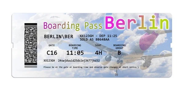 Flygbolaget boardingkort biljetter till Berlin isolerad på vit - den — Stockfoto