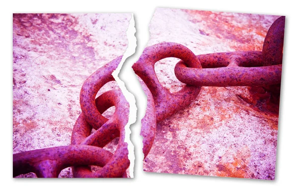 Breaking the chains - concept image with a ripped photo of an ol — Stock Photo, Image