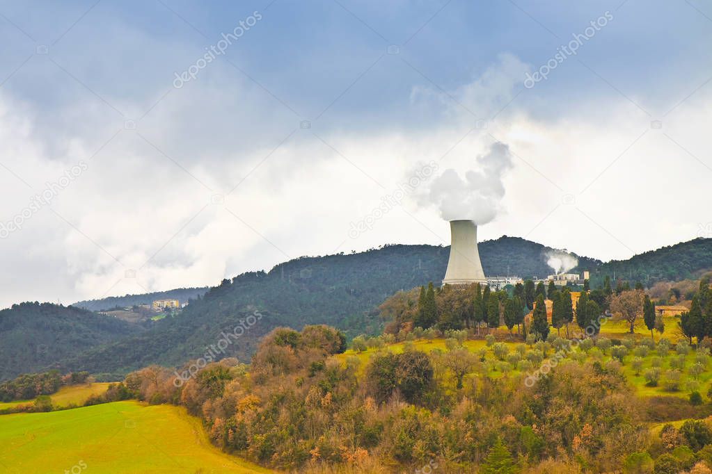 Geothermal power station in Tuscany hills (Italy)