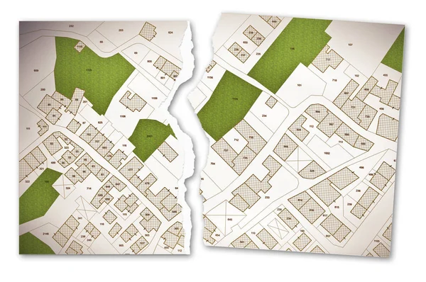 Carte cadastrale imaginaire du territoire avec bâtiments, routes et l — Photo