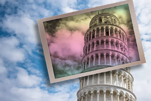 Postcard of the Leaning Tower in a famously place even said "Fie — Stock Photo, Image