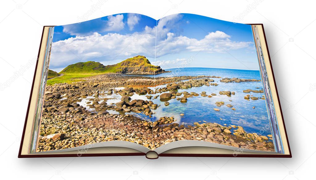 3D render of an opened photo book with Irish landscape (Northern