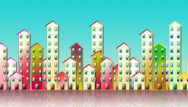 Aglomeração urbana colorida de um subúrbio - ilustração conceitual a — Fotografia de Stock
