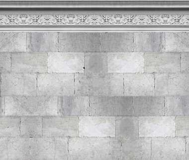 Yeşillik li taş saçakkalıp ile eski beyaz taş duvar ve p