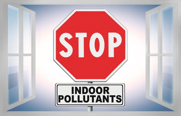 Stop indoor air pollutants - concept image with road sign seen t — Stock Photo, Image