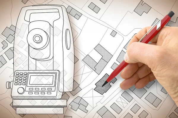 Binalar, yollar, arazi ile arazi hayali kadastro haritası