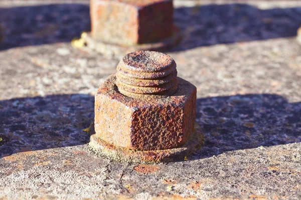 Gammal rostig bult med gängad metall bar-bild med kopierings utrymme — Stockfoto