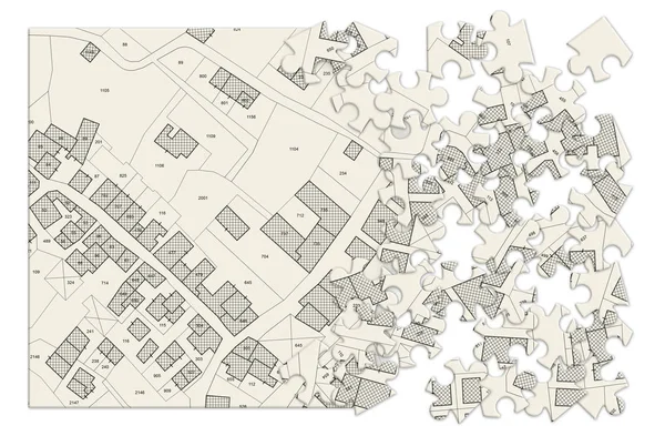 Carte cadastrale imaginaire du territoire avec bâtiments et routes  - — Photo