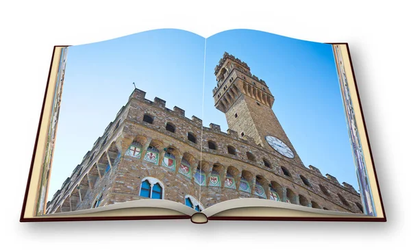 3D render of an opened photo album with the famous palace called — Stock Photo, Image