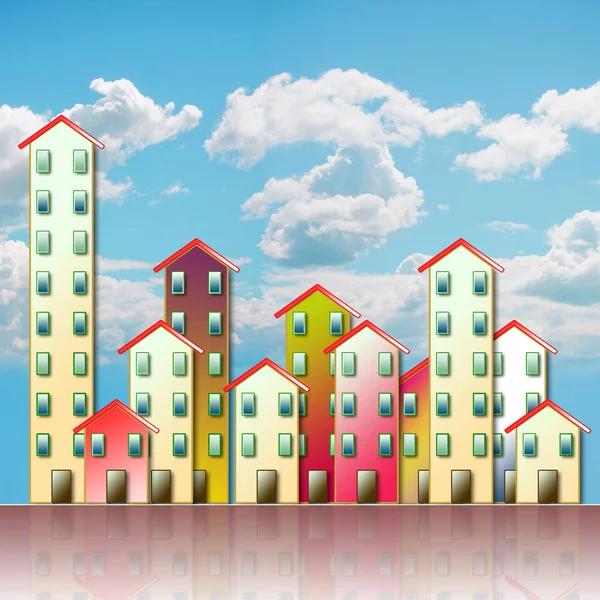 Aglomeración urbana coloreada de un suburbio - ilustración conceptual — Foto de Stock