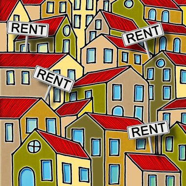 Real estate concept image with colorful cartoon doodles backgrou clipart