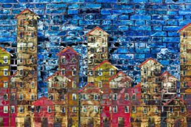 Bir tuğla duvara boyanmış kamu konut konsept görüntü - Ben c kulüpler