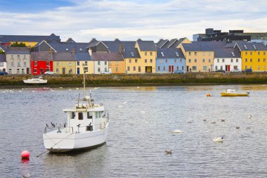 Irish coastal landscape with the typical colored fishermen's hou clipart