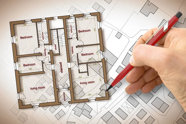 Hayali bir cadas üzerinde bir konut bina çizim mimar