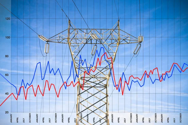 Gráfico sobre a produção de energia - imagem conceitual com torre de energia a — Fotografia de Stock