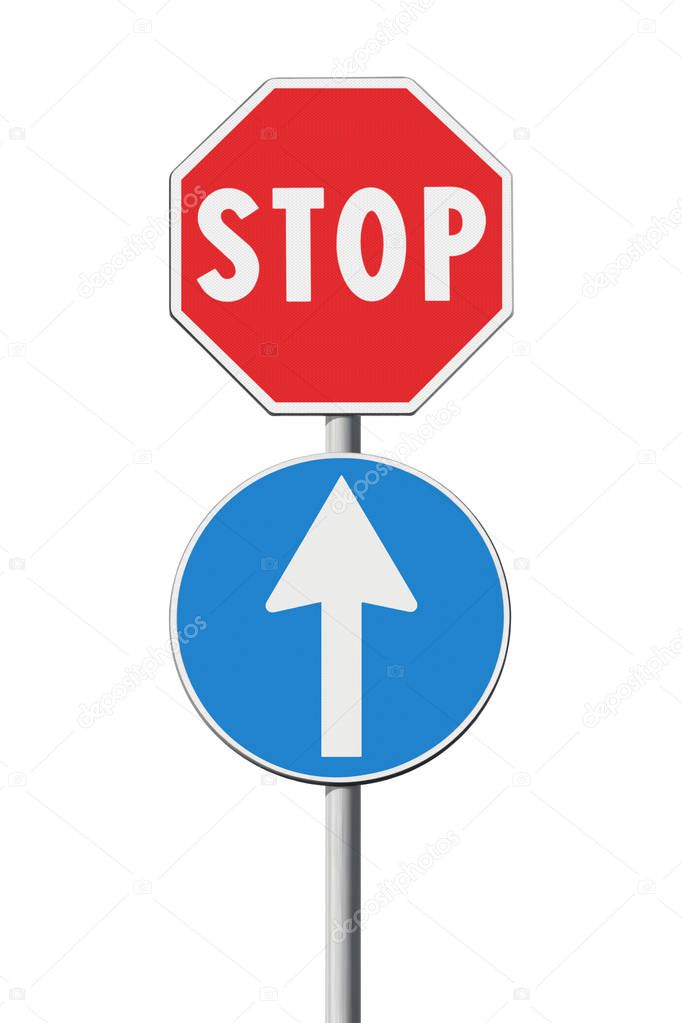 Contradiction concept with traffic signs - concept image
