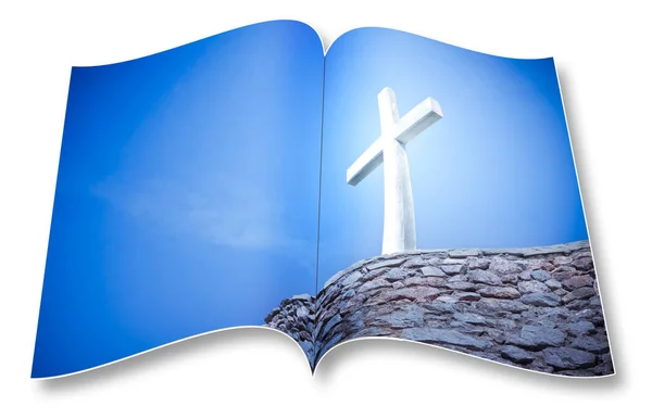 3D renderen van een geopende fotoboek met Christian Cross-Ik ben de — Stockfoto