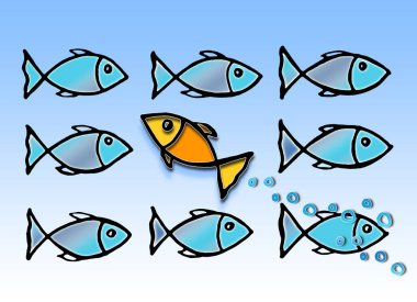 Swim against the tide or standing out from the crowd - concept i clipart
