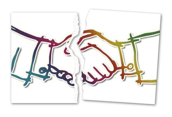 Ripped photo of a handshake against a white background - concept