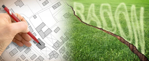 The danger of radon gas in our cities - concept image with crack — Stock Photo, Image