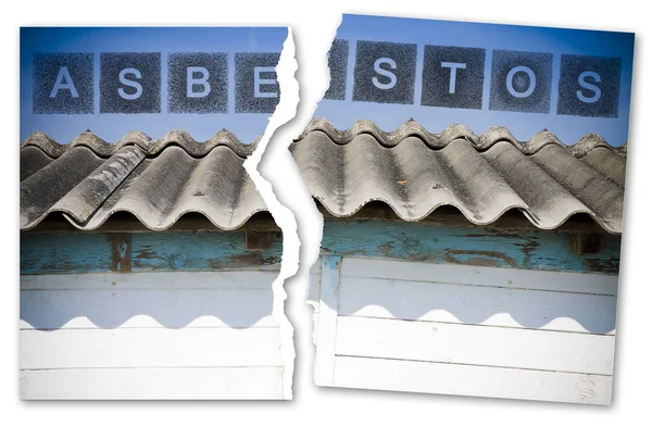 Ripped photo of a dangerous asbestos roof - concept image