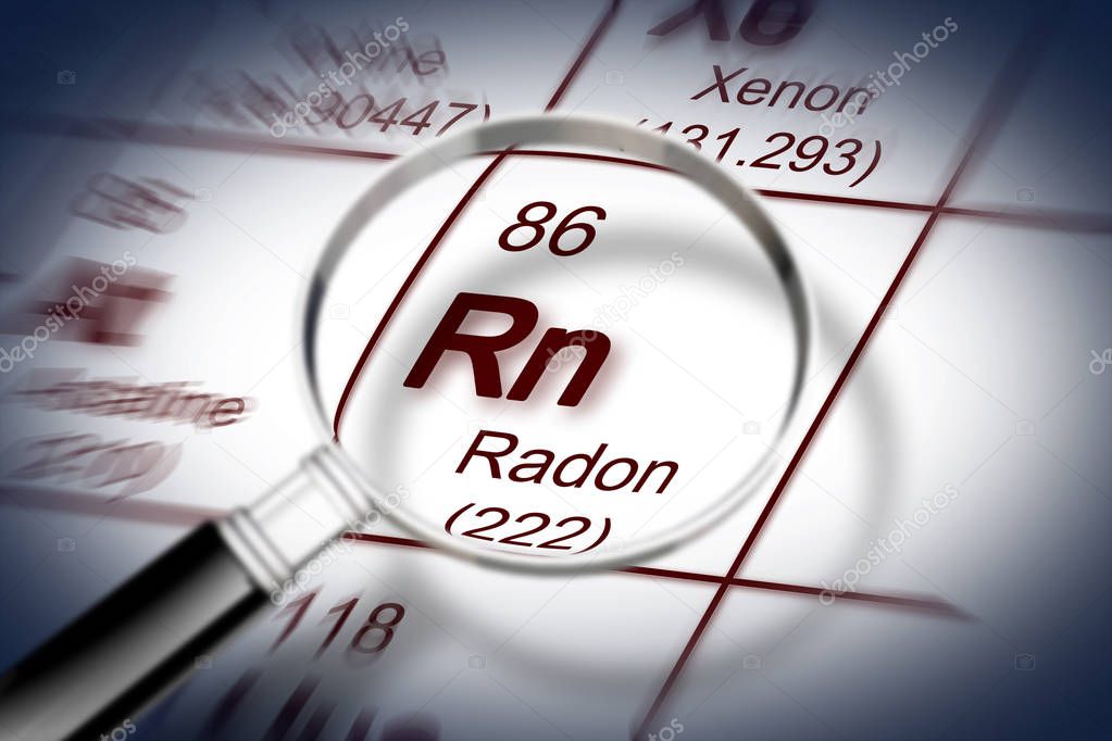 The danger of radon gas - concept image with periodic table of t