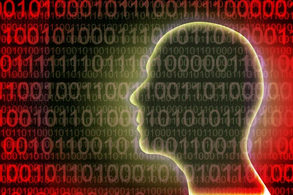 Menschlicher Kopf mit Binärcode im Hintergrund - Konzeptbild — Stockfoto